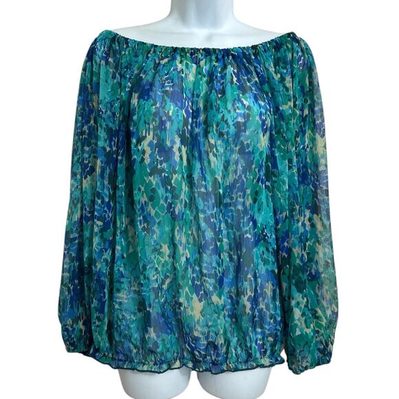 Six Degrees Blouse Sz Large Semi Sheer Off The Shoulder Top Long Balloon Sleeve - Picture 5 of 6